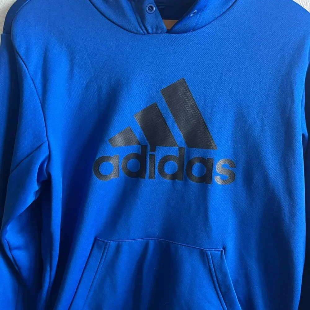 Adidas Men's Blue Fleece Pullover Hoodie Jacket Size S Style GK7388 - Picture 4 of 10